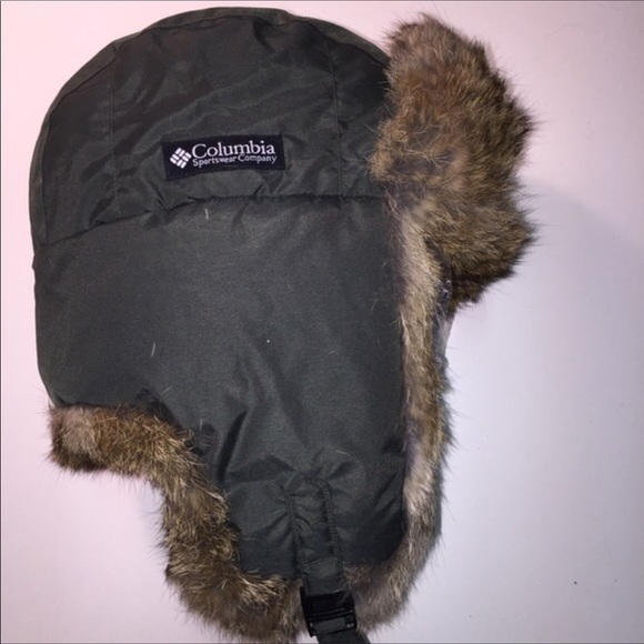 Columbia Lg RabbitFur Insulated Bomber Hat DkGreen - Picture 2 of 8